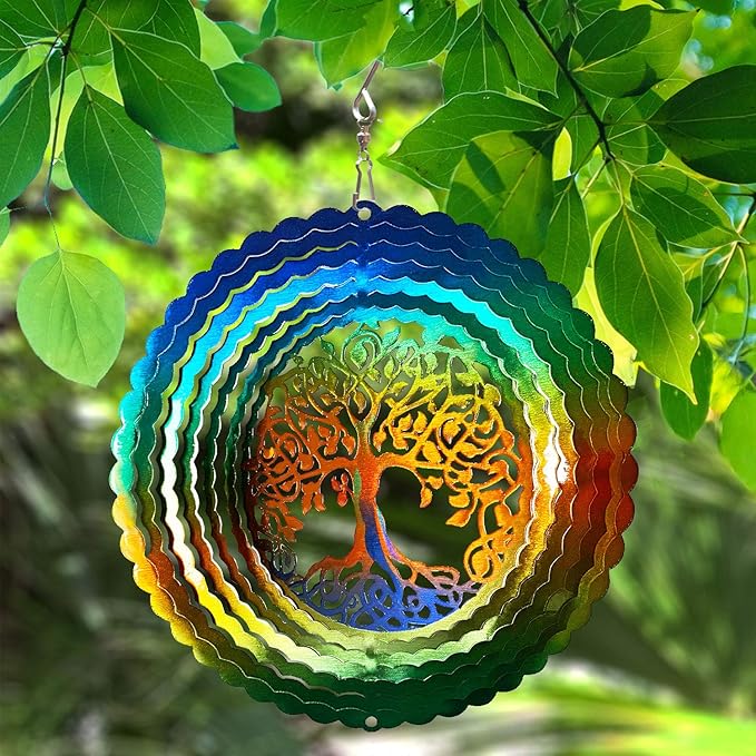 FONMY Stainless Steel Wind Spinner Worth Gift Indoor Outdoor Garden Decoration Crafts Ornaments,6 Inch Multi Color Tree of Life Wind Spinners