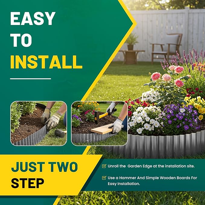 Corrugated Metal Garden Edging, 6"×40Ft Durable Landscape Border for Garden, Lawn, Flower Beds and Paver Edging (Gun Silver)