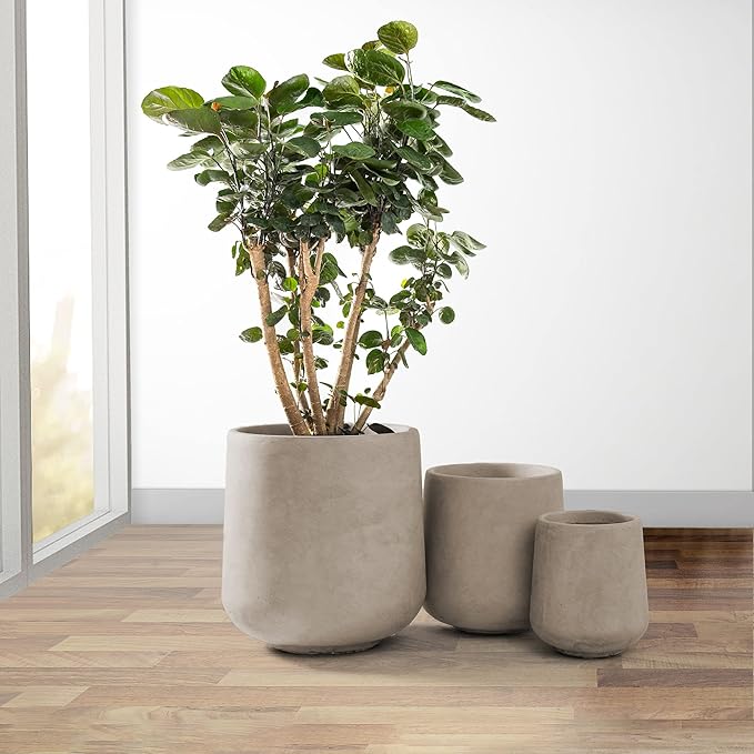 Kante 15.3"+11.6"+8.2" Dia Round Concrete Planter, Large Outdoor Indoor Planter Pots Containers with Drainage Holes and Rubber Plug for Home Garden Patio, Weathered Concrete