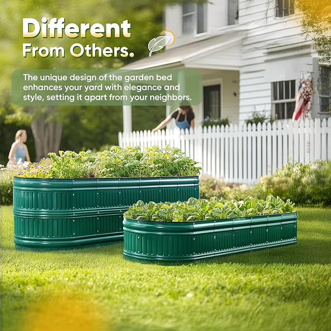 KING BIRD Raised Garden Bed Kit 2025 Upgraded Modular DIY Galvanized Planter Garden Box Outdoor for Gardening, Vegetables, Flowers, Elegant Roman Column Design, 94x24x12 in, Dark Green