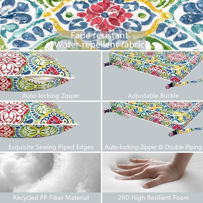 LVTXIII Outdoor Deep Seat Cushion Patio Seat and Back Cushion Set Seasonal Chair Cushion for Dining Arm Chairs, Wicker Chairs and Garden Furniture Decoration, 22"x22"x4", Damask Red