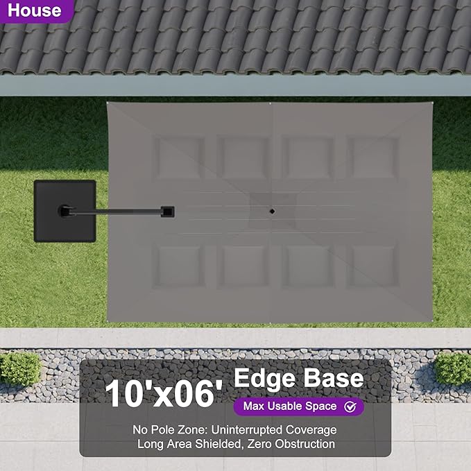 PURPLE LEAF 10' X 6.5' Left-right Tilting Outdoor Patio Umbrella Swivel Offset Cantilever Heavy Duty Rectangle Aluminum Umbrella with UV Resistant for Deck Pool Patio Backyard, Ash Mocha