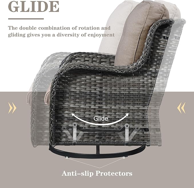 3 PCS Patio Furniture Set - Mixed Grey Wicker Swivel Rocking Chair Set with Side Table