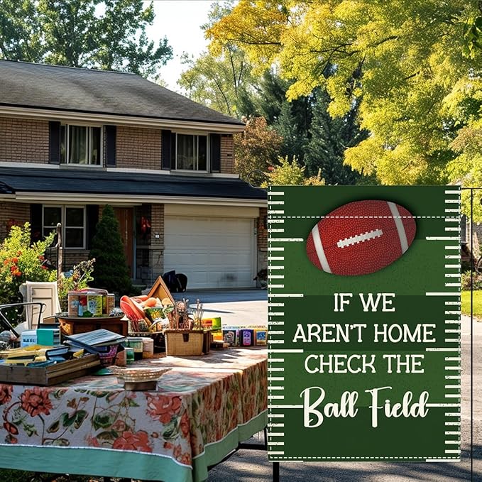 Funny Garden Flag Baseball Sports Mom Gifts for Baseball Lovers If We Aren'T Home Check The Ball Field Small Double Sided Burlap art Stained Glass Style Garden Flags 12 x 18 Inch for Outside