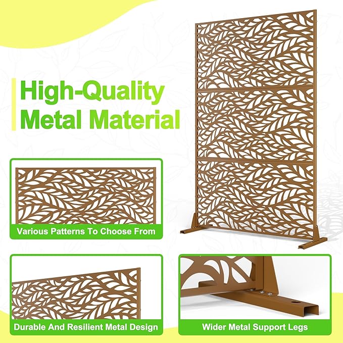 Outdoor Privacy Screen,72" H×47" W Metal Privacy Screen, Freestanding Privacy Fence Panels for Patio