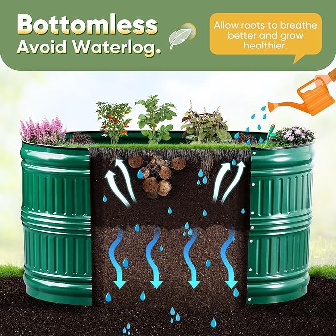 KING BIRD Raised Garden Bed Kit 2025 Upgraded Modular DIY Galvanized Planter Garden Box Outdoor for Gardening, Vegetables, Flowers, Elegant Roman Column Design, 94x24x24 in, Dark Green