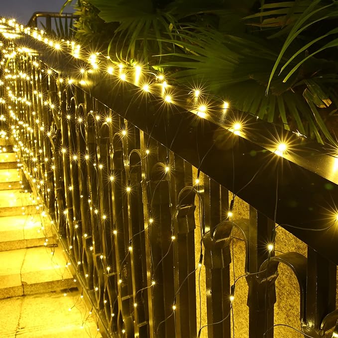 Lyhope 12ft x 5ft 360 LED Christmas Net Lights, 8 Modes Low Voltage Green Wire Mesh Christmas Decorations Lights for Xmas Trees, Bushes, Wedding, Garden, Outdoor, Indoor Decor (Warm White)