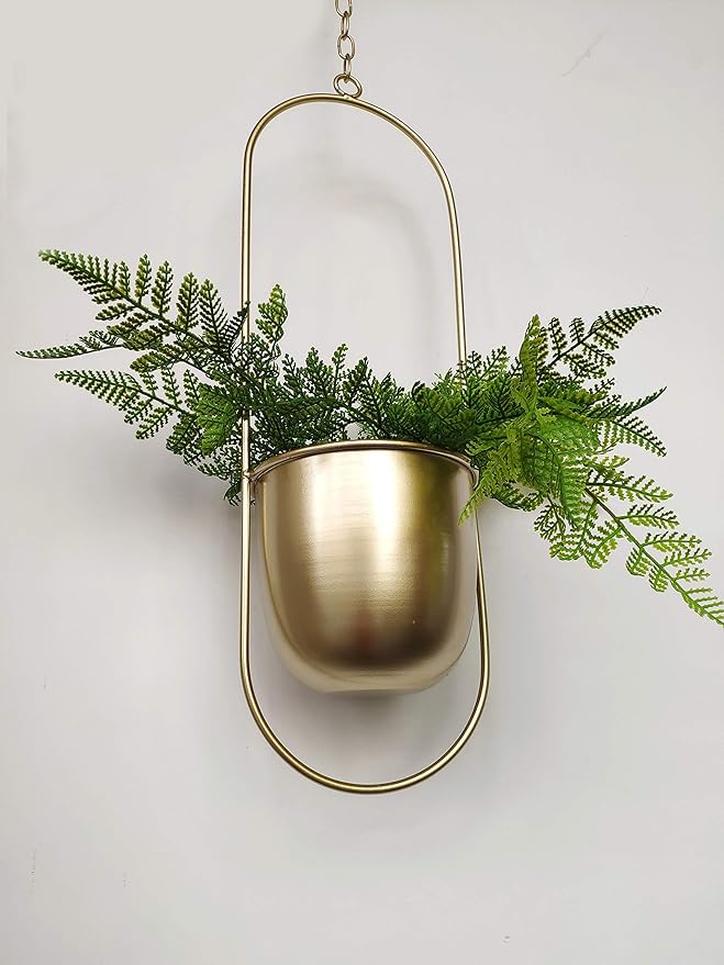 Boho Gold Metal Plant Hanger,Metal Wall and Ceiling Hanging Planter, Modern Planter, Mid Century Flower Pot Plant Holder, Minimalist Planter for Indoor Outdoor Home Decor