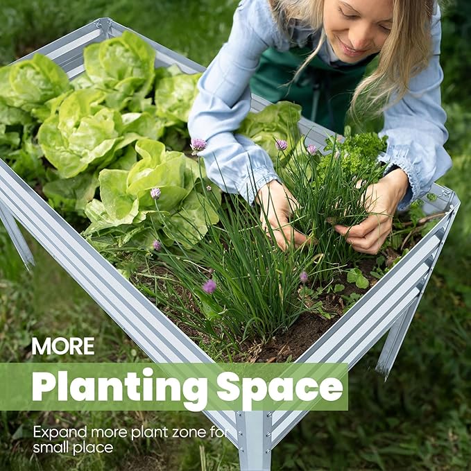 KING BIRD Raised Garden Bed with Legs Galvanized Elevated Planter Box for Backyard, Patio, Balcony, 33.9x17.7x31.5in, Silver