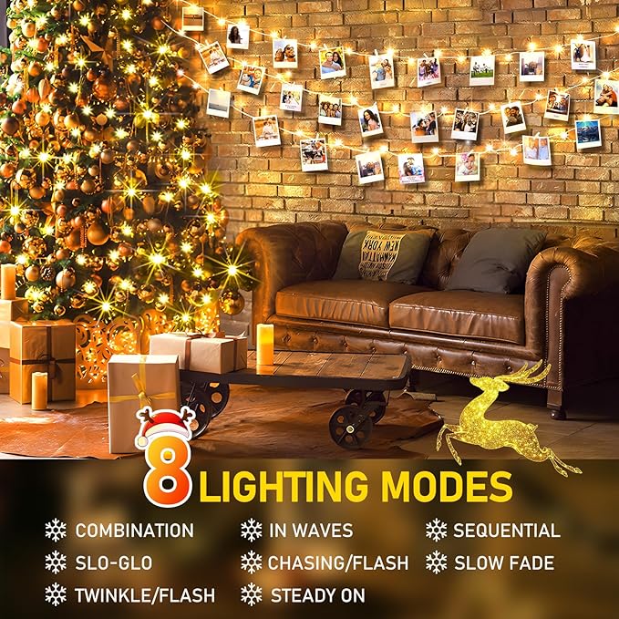 KNONEW Outdoor Christmas Lights 300 LED 99ft String Lights 8 Modes & Memory Fairy Light Plug in Waterproof LED String Lights for Xmas Yard Tree Wedding
