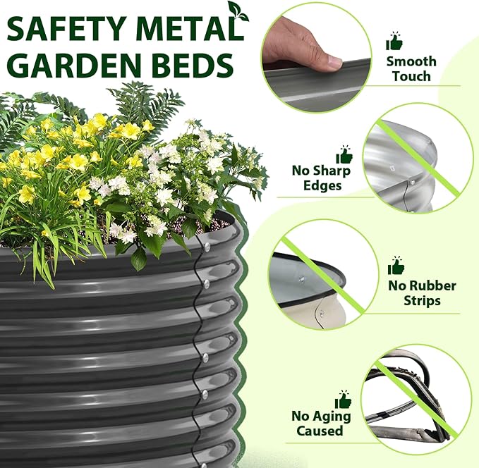 A ANLEOLIFE 8X4X2 ft Galvanized Raised Garden Beds Outdoor, Oval Large Metal Deep Root Planter Box for Planting Vegetables Flowers Herb, Anti-Rust & Easy-Setup, Quartz Grey