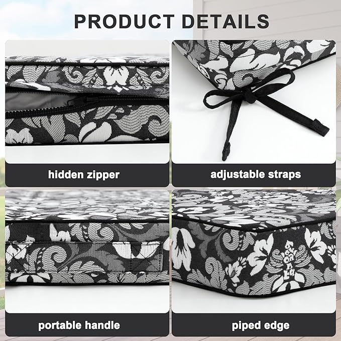 Favoyard Outdoor Chair Cushion 19 x 19 x 3 In Waterproof Pattern Fade Resistant Cushions for Patio Furniture with Removable Cover Attach Straps 28D Foam Insert Cushions Pads for Seat Sofa Couch 2 Pack