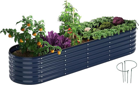 Galvanized Metal Planter Raised Garden Bed Kit for Gardening Outdoor，8x2x1ft Planter Grow Garden Box Raised Flower Bed，Long Vegetable Clearance Herb Raised Garden Beds for Gardening