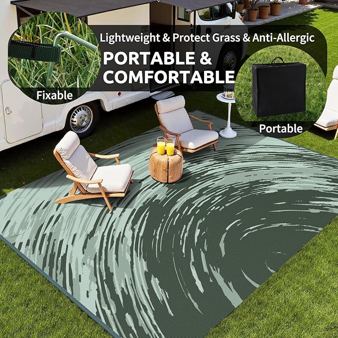 COCOER Modern Outdoor Rug 8x10 Reversible-Waterproof Outdoor Patio Rug-Quick Dry Outdoor Area Rugs Indoor Outdoor Rugs-Outside Rug Patio Decor for Porch Deck Balcony Backyard