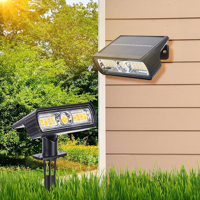 Toodour Solar Spot Light Outdoor, 2 Pack Solar Lights Outdoor with 2 Modes, Waterproof Solar Powered Flood Lights Landscape Lighting for Yard Garden Home Pathway Walkway Outdoor Decor - Warm White