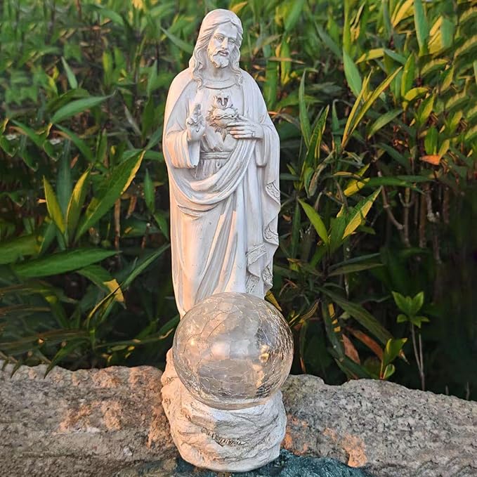 Jesus Statue Outdoor Decor Solar Lights, Religious Garden Statue, Blessed Father Outdoor Figure for Home/Garden Decor, Gift for Men/Father(11.22" H)