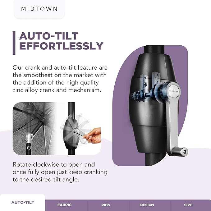 Midtown Umbrellas 10-Year-No-Fade - 8 Ft - UV Proof Navy/White Stripes Fabric - Umbrella Outdoor Patio, Auto-Tilt Aluminum Frame Patio Umbrella for Garden, Pool & Deck - Black Pole