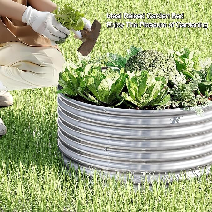 4 Pack 3x3FT Round Galvanized Raised Garden Bed Outdoor,Metal Garden Bed for Vegetables,Steel Raised Beds for Gardening,Above Ground Garden Box for Flower-R37