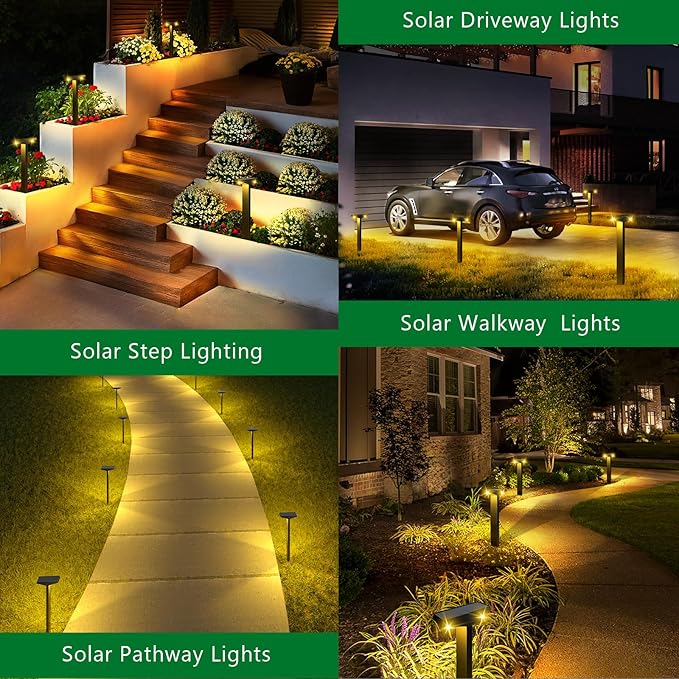 JSOT Outdoor Solar Lights Waterproof, Modern Solar-Powered Landscape Lights for Outside Pathway 8 Pack, Solar Dusk to Dawn Lights Outdoor for Sidewalks, Driveway, Garden, Yard Lighting. (Warm White)