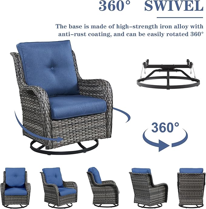 Patio Swivel Rocking Chairs - Outdoor Wicker Glider Swivel Rcoker, 3 Pieces Patio Wicker Furniture Sets for Porch Includes 2 Swivel Rocking Chair and 1 Side Table
