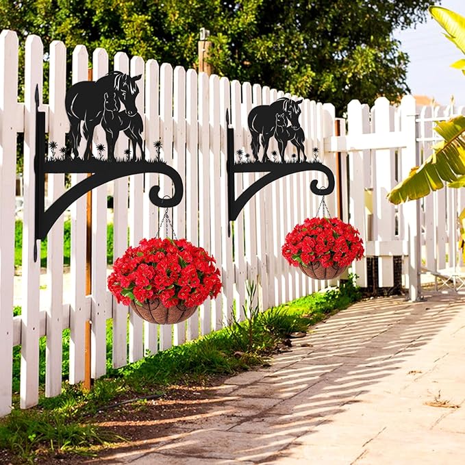Plant Hangers Outdoor Heavy Duty Iron Decorative Mare & Foal Silhouette Plant Hooks for Hanging Baskets 11 inch Hanging Plant Bracket Wall Hooks for Flower Pot Bird Feeder Wind Chimes