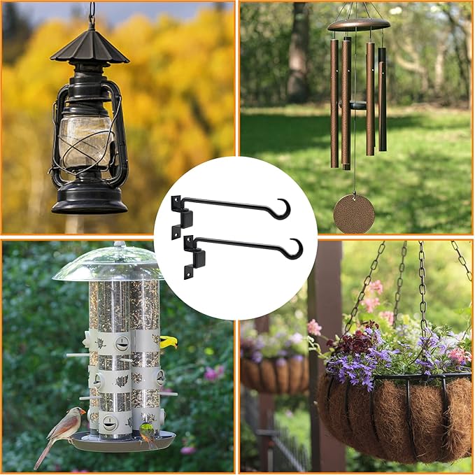 12 inch 2 Pack Swivel Plant Hangers Outdoor Heavy Duty - Black Iron Plant Hanging Hook Bracket for Flowers Baskets Pots Bird Feeder Lanterns Wind Chimes