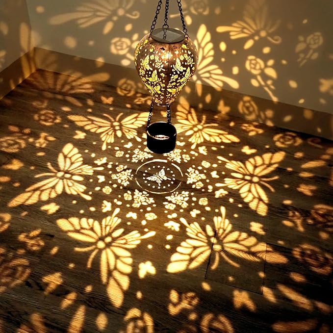 Butterfly Decor Hot Air Balloon Solar Lantern – Outdoor Decorative Hanging Light for Garden Yard Patio Porch Lawn and Pathway – Unique Housewarming, Birthday Gift for Women Mom Grandma