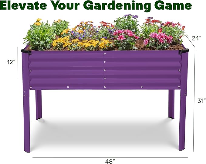 Galvanized Raised Garden Beds Outdoor with Legs // 48×24×31in Elevated Planter Box for Vegetables, Flowers (Purple) // Large Metal Garden Bed for Backyard Patio Gardening