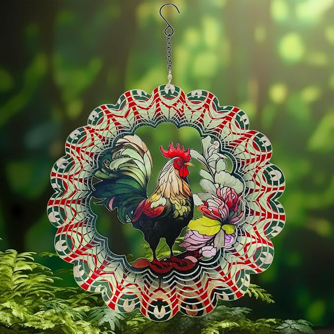 Rooster Metal Wind Spinners - Gifts for Women Mom Grandma Wife, 12 inch 3D Indoor Outdoor Garden Decoration Crafts Cock Wind Spinner, Unique Outdoor Ornament-Suitable As a Creative Gift