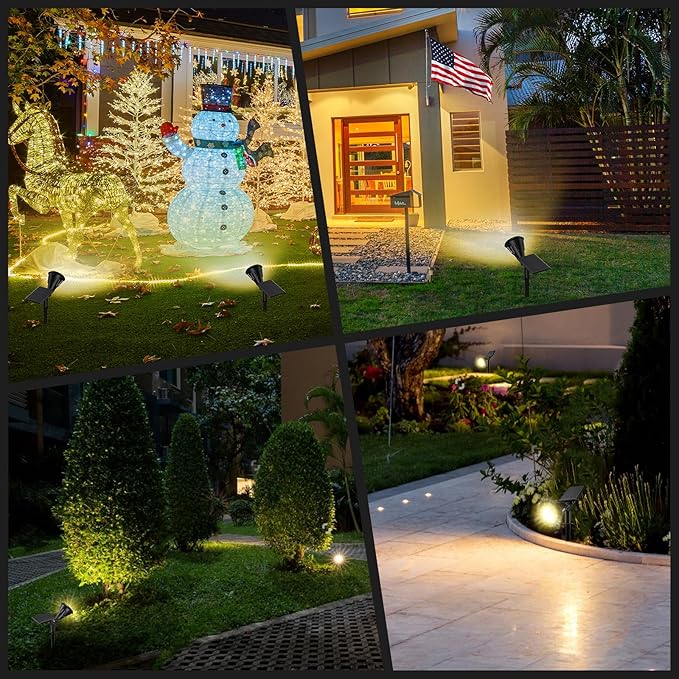 Solar Spot Lights Outdoor, 21 LEDs Brightness Solar Flag Lights Outdoor IP67 Waterproof Solar Garden Stake Lights, 2-in-1 Adjustable Solar Power Outdoor Lights for Fence Warm White(6 Pack)