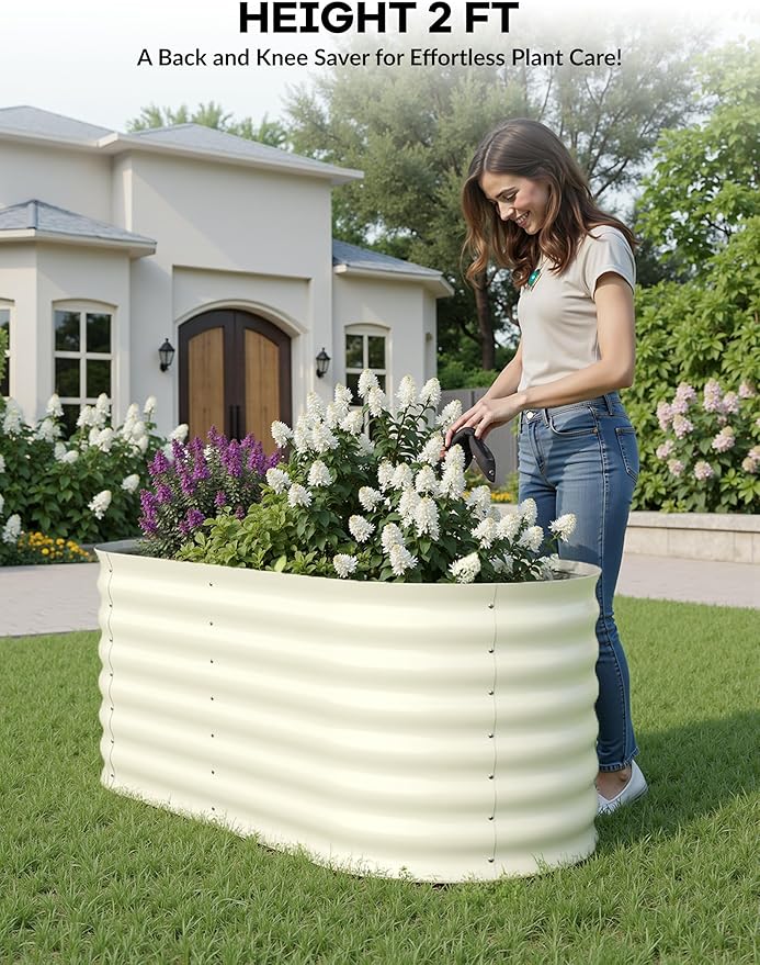 4x2x2 ft Raised Garden Bed,Galvanized Raised Planter Boxes Outdoor with Easy Assembly, Large Garden Bed for Vegetables, Fruits, Flower,Raised Garden Bed,Beige