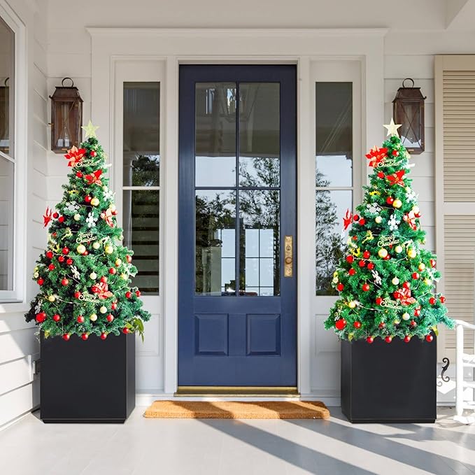 Metallic Heavy Cube Planter Box, No Assemble, Seamless Large Square Planter for Trees, Plants and Flowers 21”Lx21”Wx24”H 35Pounds Black with Hand Brushed Gold Rim