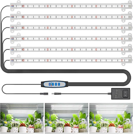 Wiaxulay Grow Lights for Indoor Plants, 360 LEDs Full Spectrum Plant Grow Light, 6 Bars/16 in Grow Light Strip with Auto Timer 6/12/16 Hrs, 3 Switch Modes, 5 Dimmable Levels for Hydroponics Succulent