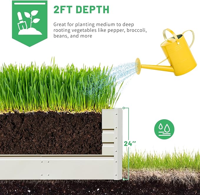 SnugNiture 4x2x2FT Raised Garden Bed Galvanized Planter Garden Boxes Outdoor, Deep Root Planter Raised Bed for Vegetables Flowers Herbs,Beige White