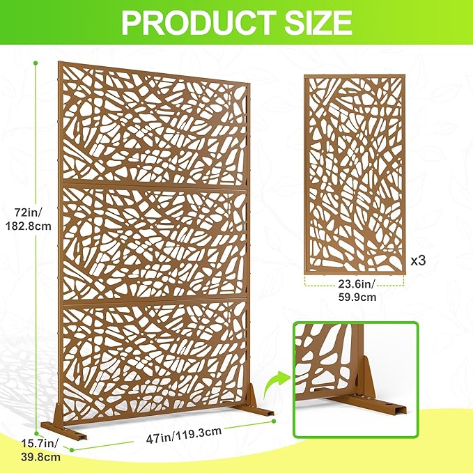 Outdoor Privacy Screen,72" H×47" W Metal Privacy Screen, Freestanding Privacy Fence Panels for Patio