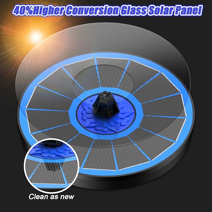 SZMP Solar Fountain Upgrade, 3.5W Solar Powered Bird Bath Fountains with Flower, Outdoor Water Feature Solar Pump with 7-in-1 Nozzles, 4 Fixed Pipes for Humingbirds, Garden, Pool, Pond, and Fish Tank