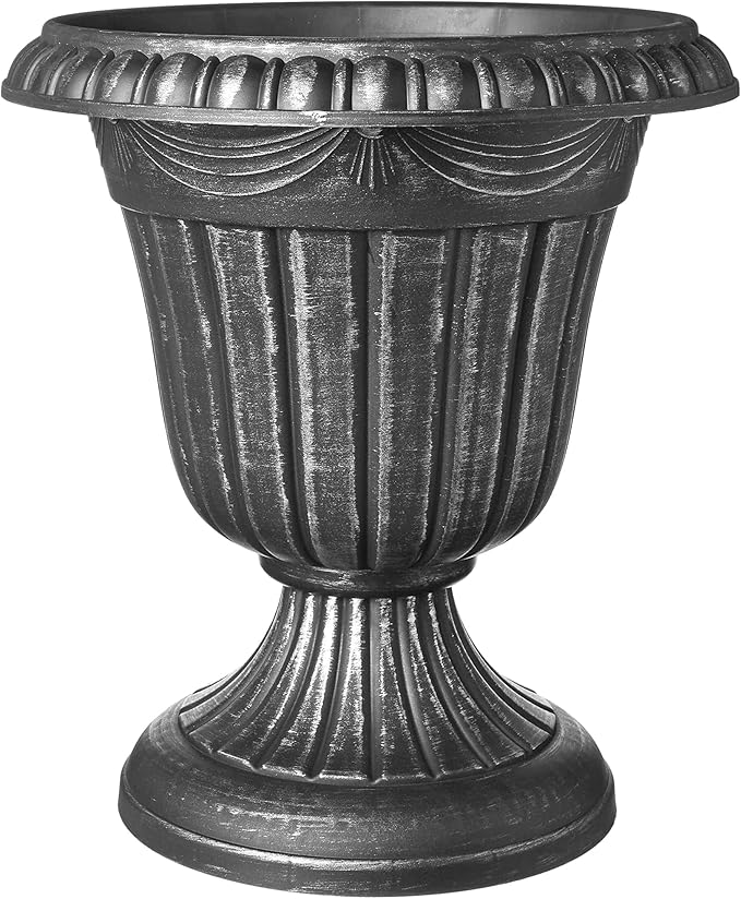 PL20SL Classic Traditional Plastic Urn Planter Indoor/Outdoor, 10" x 12", Brushed Silver