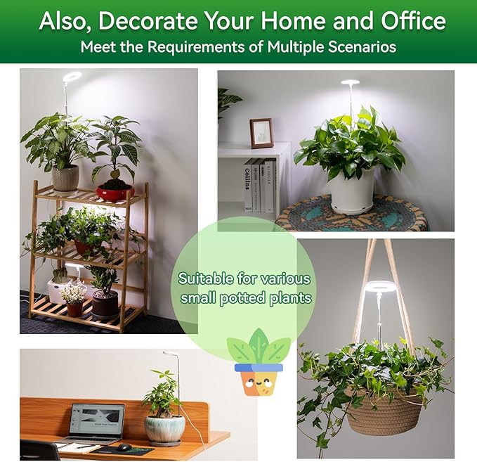 Plant Lights for Indoor Growing, Full Spectrum Grow Light with 48 LEDs, 5 Dimmable Levels Super Bright Halo Grow Lights, with Automatic Timer, Height Adjustable 7"-17", Pack of 3