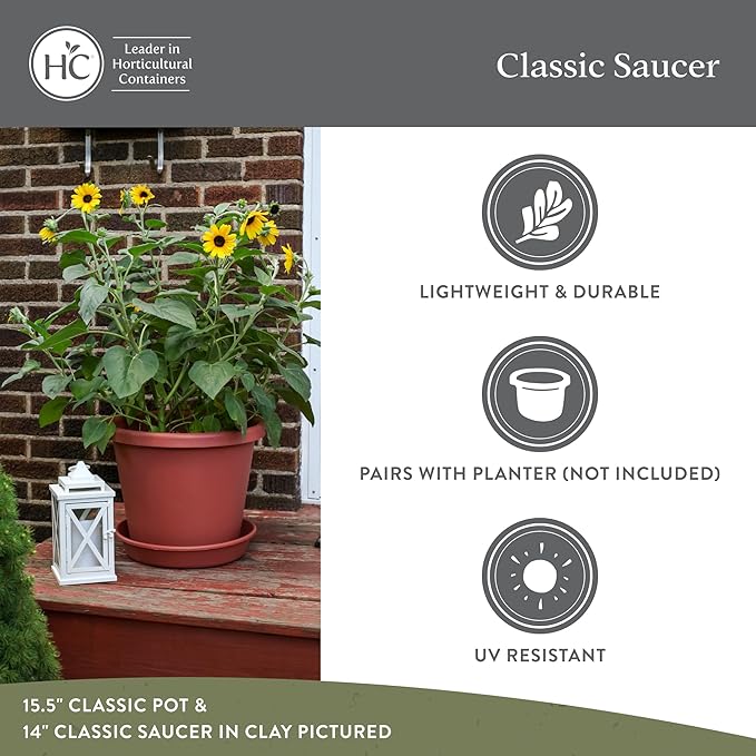 The HC Companies Flower Pot Saucers - Plastic Plant Saucer for Outdoors & Indoors - Traditional Design Plant Pot Trays for Water Drainage - Durable & Stylish Round Plant Tray (21-inch Warm Gray)