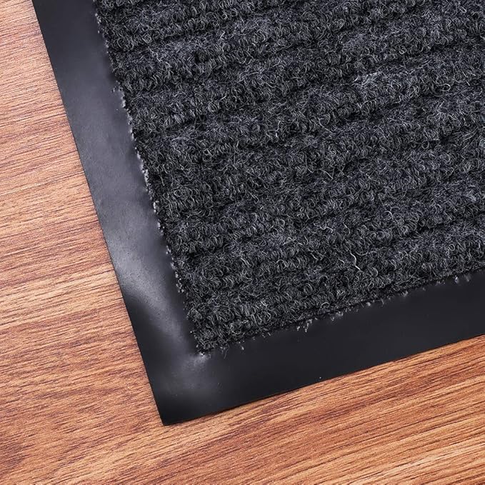 Fani Heavy Duty Large Grey Striped Floor Door Mat - Waterproof Low Profile Home Rug with Anti-Skid Rubber Back (Gray, 23" x 35")