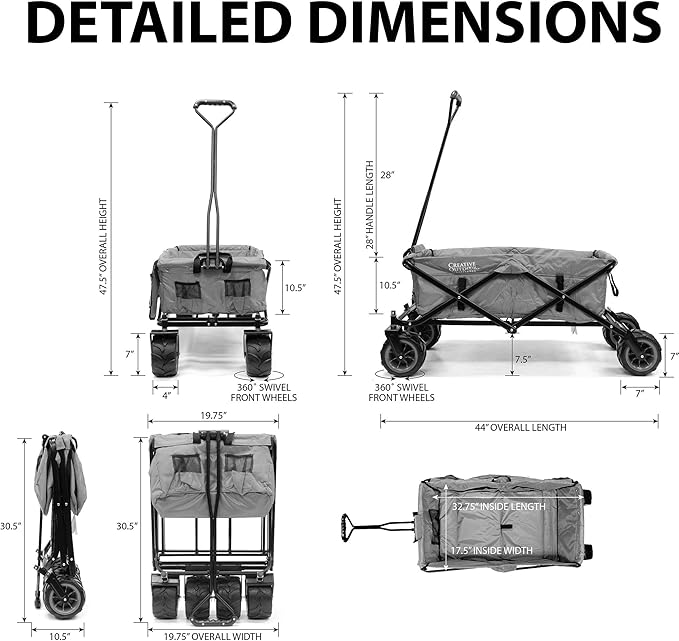 Creative Outdoor Push Pull Hauler Wagon for Kids, 200lbs Weight Capacity, All-Terrain Collapsible and Portable Folding Cart, Beach, Park, Garden, Camping & Tailgate