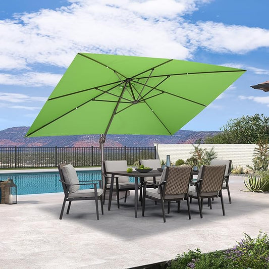 PURPLE LEAF 10' X 13' Patio Cantilever Umbrella Rectangle Umbrella Outdoor with Aluminum Offset Hanging and 360° Rotation for Pool Garden Deck Patio, Green