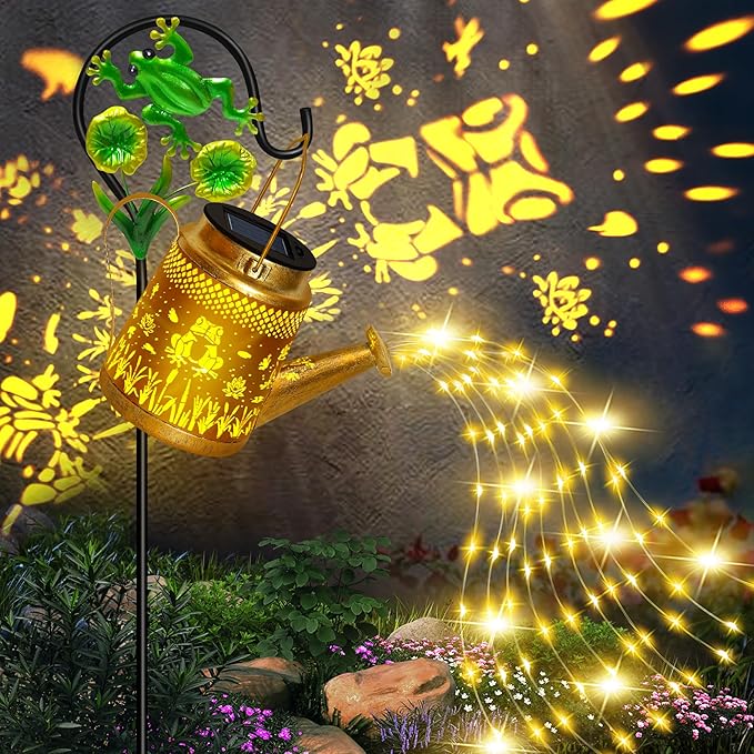 Solar Watering Can Lights Outdoor Garden Decor, Large Frog Hanging Lantern with Shepherd Hook, Waterproof Garden Lights for Outdoor Landscape Pathway Yard, Garden Gift for Mom Grandma