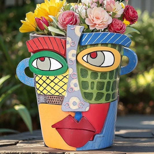 LCCCK Colorful Face Planter Funky Head Planters for Indoor Plants, Succulent Pots with Drainage for Home Unique Decor, Large Abstract Flower Pots for Indoor Outdoor Garden Cute Plant Decor