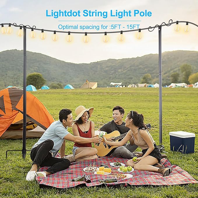 Lightdot Outdoor String Light Poles, 9FT Metal Patio Light Poles Post for Outside with Fork for Outside Hanging Backyard Garden, Deck Lighting Stand for Parties, Wedding, Halloween Decor -3Pack