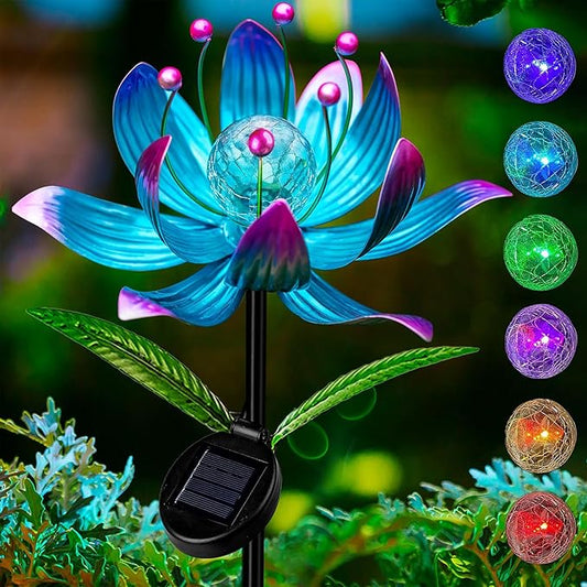 Solar Wind Spinner, 38 Inch Metal Stake Yard Spinners,Solar Powered Multi-Color LED Glass Ball with Kinetic Wind Sculpture Spinner Windmills for Yard (38IN-Purple)