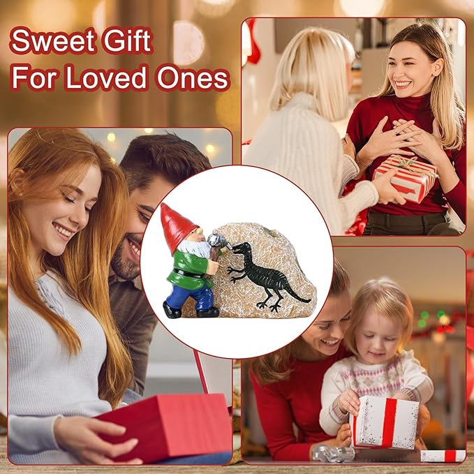 Garden Gnome Statues-Solar Gnomes Statues-Outdoor Gnome Figurine Decor Dinosaur Resin Decoration for Patio Yard Lawn Ornament Gnomes Gift for Woman 5.5 Inches