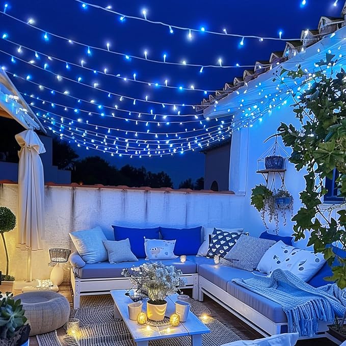 JMEXSUSS Blue and White Christmas Lights Outdoor, 8 Modes 400 LED Christmas String Lights Indoor,132ft LED Lights Plug in for Christmas Tree Party Decorations