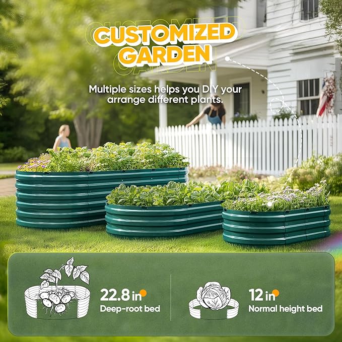 KING BIRD Raised Garden Bed Kit 2025 Upgraded Quick-Setup Galvanized Planter Garden Box Outdoor for Gardening, Vegetables, Flowers, 74x36x12 in, Green 2PCS