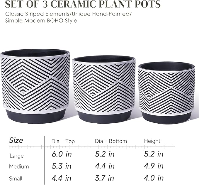 Ceramic Planters for Indoor Plants, Flower Pots with Drainage Holes, 6/5/4inch Plant Pot for Indoor and Outdoor Plants for Morden Home Decor or Gifts